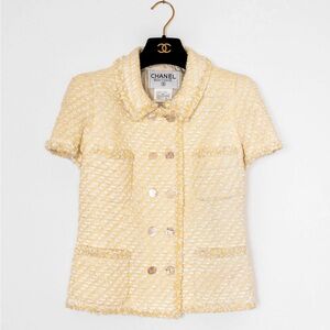 FR36-38 Rare CHANEL Cruise 1996 Yellow and White Fantasy Tweed Jacket